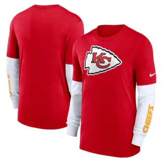 Men's NFL Kansas City Chiefs Nike Heather Red Slub Fashion Long Sleeve T-Shirt