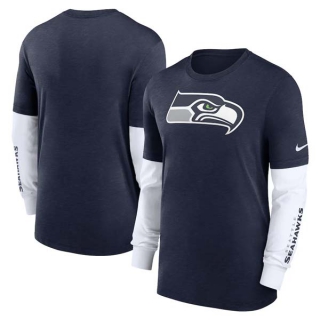 Men's NFL Seattle Seahawks Nike Heather Navy Slub Fashion Long Sleeve T-Shirt