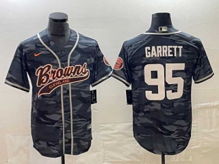 Men's NFL Cleveland Browns #95 Myles Garrett Nike Gray Camo With Patch Cool Base Stitched Baseball Jersey