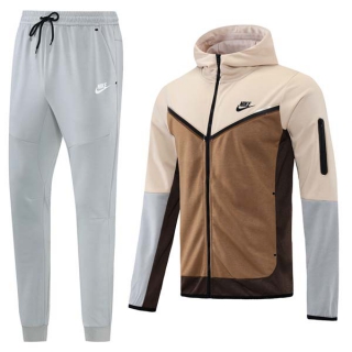 Men's Nike Athletic Full Zip Jacket Hoodie Sweatsuits Beige Brown
