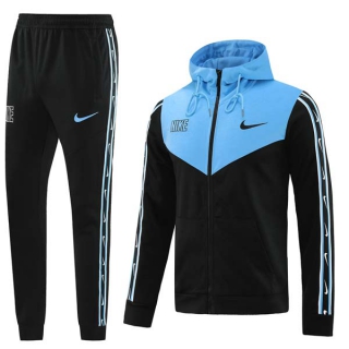 Men's Nike Athletic Full Zip Jacket Hoodie Sweatsuits Black Light Blue