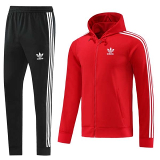 Men's Adidas Athletic Full Zip Jacket Hoodie Sweatsuits Red Black (2)
