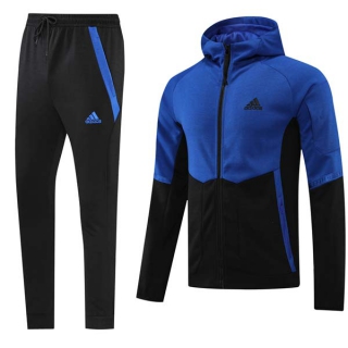 Men's Adidas Athletic Full Zip Jacket Hoodie Sweatsuits Royal Blue Black