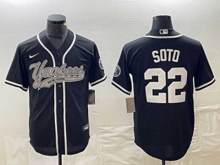 Men's New York Yankees #22 Juan Soto Black With Patch Cool Base Stitched Baseball Jersey