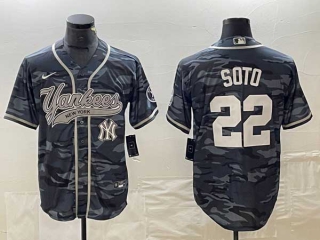 Men's New York Yankees #22 Juan Soto Grey Camo Cool Base With Patch Stitched Baseball Jersey