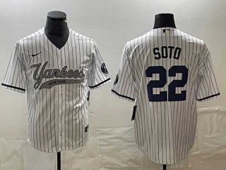 Men's New York Yankees #22 Juan Soto White With Patch Cool Base Stitched Baseball Nike Jersey