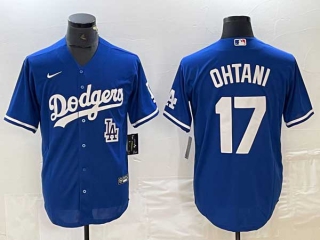 Men's Los Angeles Dodgers #17 Shohei Ohtani Blue LA White Number Stitched Cool Base NFL Nike Jersey