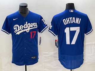 Men's Los Angeles Dodgers #17 Shohei Ohtani Blue Red Number Stitched Flex Base Nike Jersey