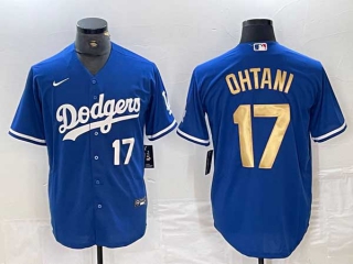 Men's Los Angeles Dodgers #17 Shohei Ohtani Blue White Gold Number Stitched Cool Base NFL Nike Jersey