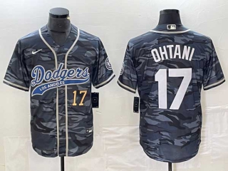 Men's Los Angeles Dodgers #17 Shohei Ohtani Camo Navy Gold Number Stitched Cool Base NFL Nike Jerseys