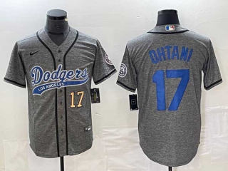 Men's Los Angeles Dodgers #17 Shohei Ohtani Gray Gold Number Stitched Cool Base NFL Nike Jerseys
