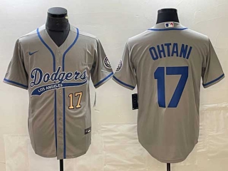 Men's Los Angeles Dodgers #17 Shohei Ohtani Gray Gold Number Stitched Cool Base Nike Jersey