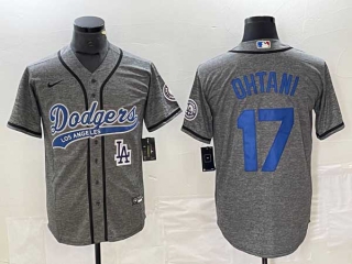 Men's Los Angeles Dodgers #17 Shohei Ohtani Gray LA Stitched Cool Base NFL Nike Jerseys