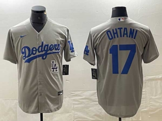 Men's Los Angeles Dodgers #17 Shohei Ohtani Gray LA Stitched Cool Base Nike Jersey