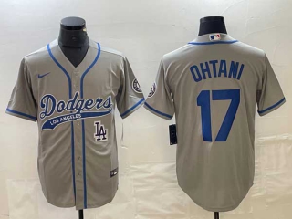 Men's Los Angeles Dodgers #17 Shohei Ohtani Gray LA Stitched Cool Base Nike Jerseys
