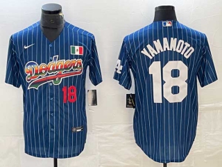 Men's Los Angeles Dodgers #18 Yoshinobu Yamamoto Navy Red Number Mexico Cool Base With Patch Stitched Baseball Jersey