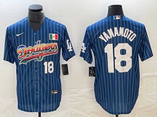 Men's Los Angeles Dodgers #18 Yoshinobu Yamamoto Navy White Number Mexico Cool Base With Patch Stitched Baseball Jersey