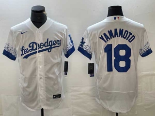 Men's Los Angeles Dodgers #18 Yoshinobu Yamamoto White 2021 City Connect Flex Base Stitched Jersey