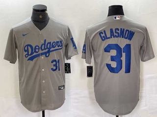 Men's Los Angeles Dodgers #31 Tyler Glasnow Gray Blue Number Stitched Cool Base Nike Jersey