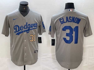 Men's Los Angeles Dodgers #31 Tyler Glasnow Gray Gold Number Stitched Cool Base Nike Jersey