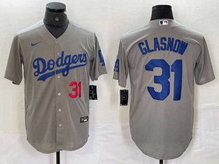 Men's Los Angeles Dodgers #31 Tyler Glasnow Gray Red Number Stitched Cool Base Nike Jersey