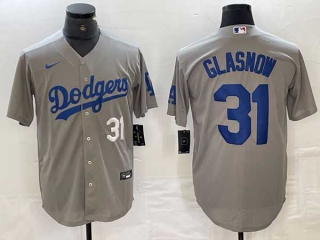 Men's Los Angeles Dodgers #31 Tyler Glasnow Gray White Number Stitched Cool Base Nike Jersey