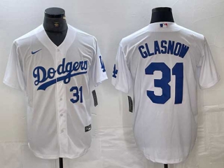 Men's Los Angeles Dodgers #31 Tyler Glasnow White Blue Number Stitched Cool Base Nike Jersey