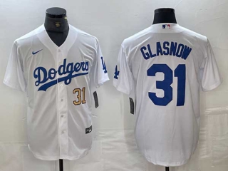 Men's Los Angeles Dodgers #31 Tyler Glasnow White Gold Number Stitched Cool Base Nike Jersey
