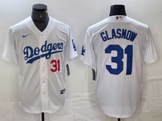 Men's Los Angeles Dodgers #31 Tyler Glasnow White Red Number Stitched Cool Base Nike Jersey