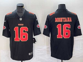 Men's San Francisco 49ers #16 Joe Montana Black Red Fashion Vapor Limited Stitched Jersey