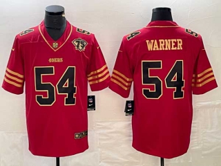 Men's San Francisco 49ers #54 Fred Warner Red 75th Patch Golden Edition Stitched Nike Limited Jersey
