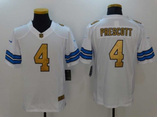 Men's Dallas Cowboys #4 Dak Prescott White Gold Lettering Stitched NFL Nike Limited Jersey