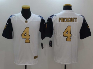 Men's Dallas Cowboys #4 Dak Prescott White Gold Lettering Stitched NFL Nike Limited Jerseys
