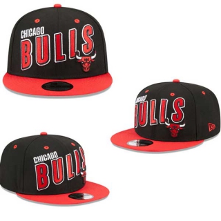 NBA Chicago Bulls New Era Black Red Stacked Slant 2-Tone 9FIFTY Snapback Hat 2257