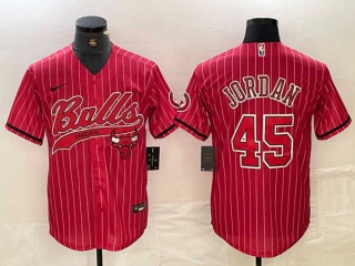Men's NBA Chicago Bulls #45 Michael Jordan Red Pinstripe Cool Base Stitched Baseball Jerseys