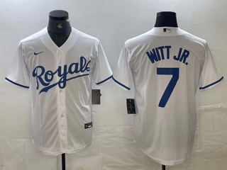 Men's MLB Kansas City Royals #7 Bobby Witt Jr White Cool Base Stitched Baseball Jersey