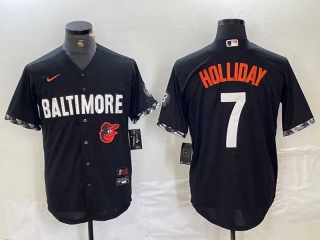 Men's MLB Baltimore Orioles #7 Jackson Holliday Logo Black 2023 City Connect Cool Base Stitched Jersey