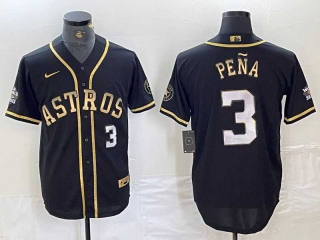 Men's MLB Houston Astros #3 Jeremy Pena Black Gold Cool Base Nike Stitched Baseball Jersey