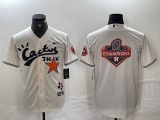Men's MLB Houston Astros Blank Cream Cactus Jack Vapor Premier 2022 World Series Champions Stitched Baseball Jersey