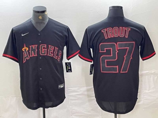 Men's MLB Los Angeles Angels #27 Mike Trout Lights Out Black Fashion Cool base Nike Jersey