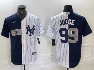 Men's MLB New York Yankees #99 Aaron Judge Navy White Split Stitched Baseball Jersey