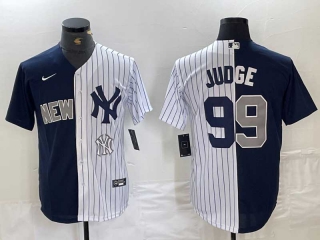 Men's MLB New York Yankees #99 Aaron Judge Navy White Split Stitched Nike Baseball Jersey