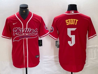 Men's MLB Philadelphia Phillies #5 Bryson Stott Red Cool Base Stitched Baseball Jersey