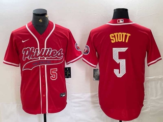Men's MLB Philadelphia Phillies #5 Bryson Stott Red Number Cool Base Stitched Baseball Jersey