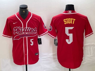 Men's MLB Philadelphia Phillies #5 Bryson Stott Red White Number Cool Base Stitched Baseball Jersey