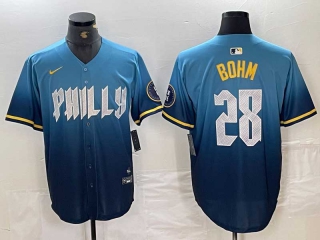 Men's MLB Philadelphia Phillies #28 Alec Bohm Blue 2024 City Connect Limited Cool Base Stitched Jersey