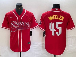 Men's MLB Philadelphia Phillies #45 Zack Wheeler Red Cool Base Stitched Baseball Jersey