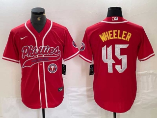Men's MLB Philadelphia Phillies #45 Zack Wheeler Red Cool Base Stitched Baseball Jerseys