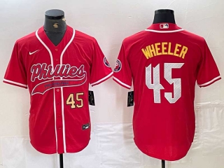 Men's MLB Philadelphia Phillies #45 Zack Wheeler Red Gold Number Cool Base Stitched Baseball Jersey