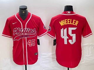 Men's MLB Philadelphia Phillies #45 Zack Wheeler Red Number Cool Base Stitched Baseball Jersey